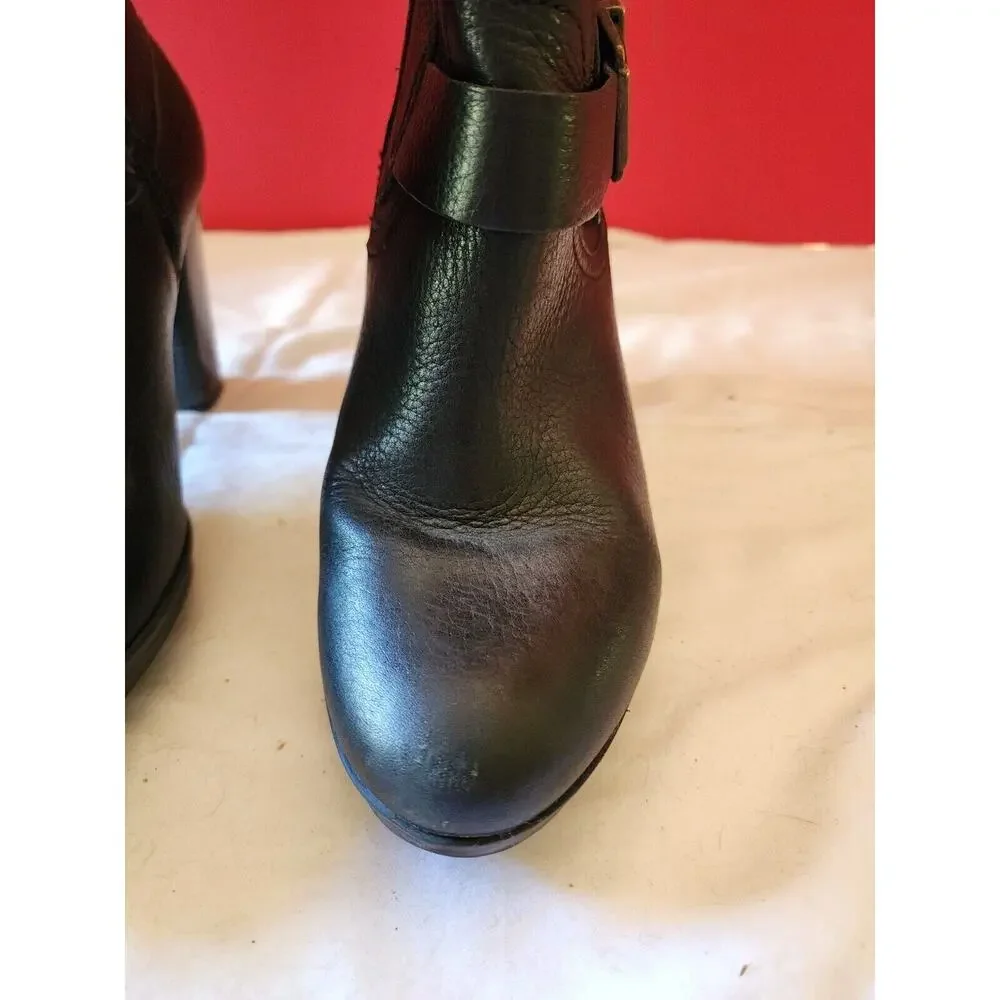 CLARKS Indigo Shoes Women's Size 8.5M Black Leather Boots Heels Booties #64503